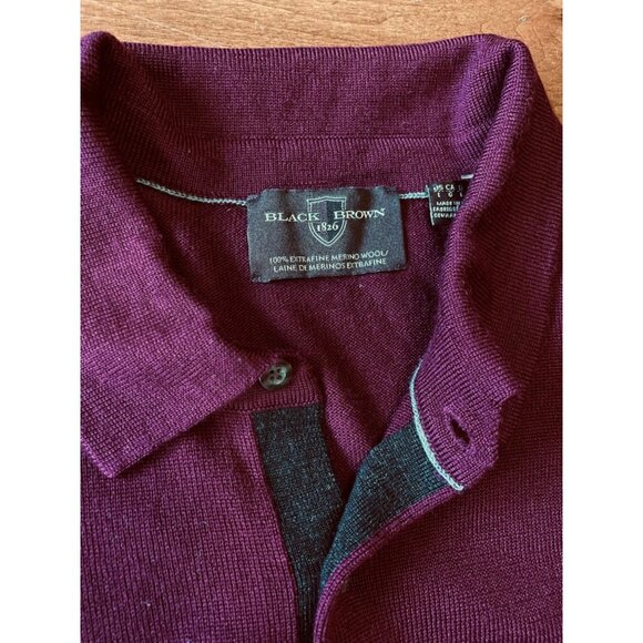Black Brown 1826 Maroon Merino Wool Collared  Sweater Men's Size L - Picture 3 of 3